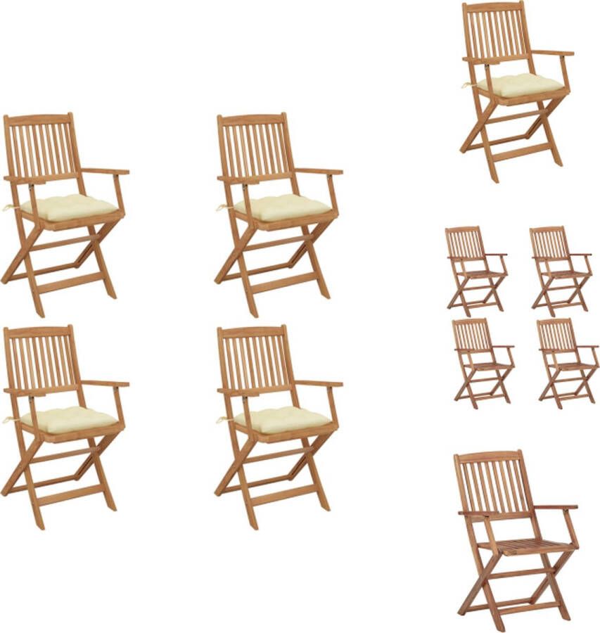 VidaXL Inklapbare stoelen Massief acaciahout 54 x 57 x 91 cm Crèmewit kussen Tuinstoel