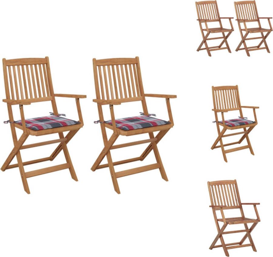 VidaXL Inklapbare stoelen Massief acaciahout Rood kussen 54x57x91cm 2x klapstoel 2x zitkussen Tuinstoel