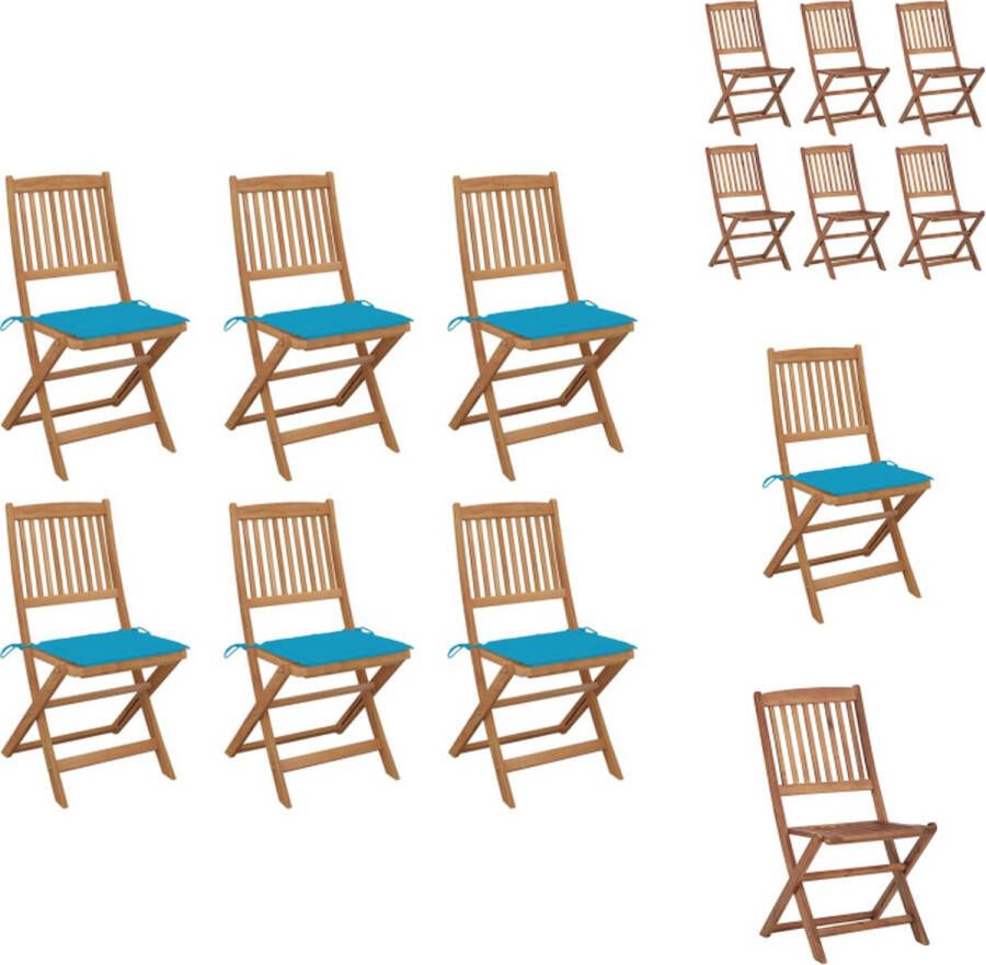 VidaXL Inklapbare stoelen massief acaciahout Set van 6 Met kussens Blauw 48.5 x 57 x 91 cm Tuinstoel