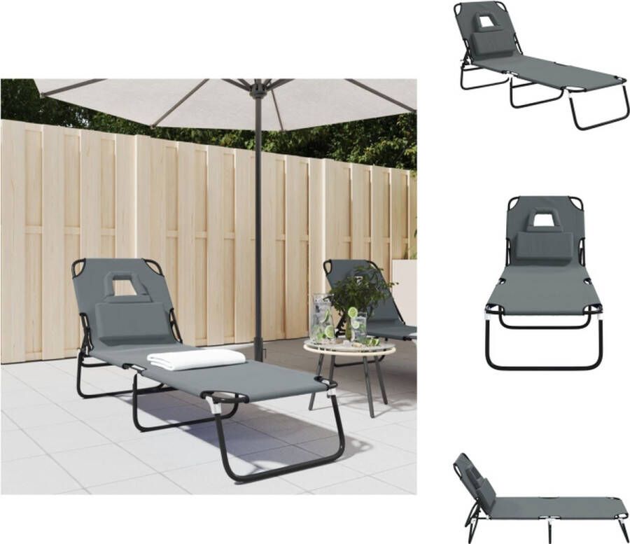 VidaXL Inklapbare Strandstoel Grijs 189 x 56 x 83 cm Duurzaam en verstelbaar Ligbed