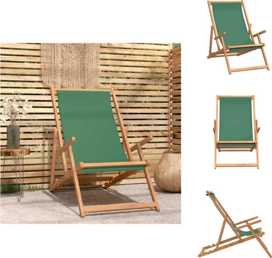 VidaXL Inklapbare Strandstoel Groen 60 x 126 x 87.5 cm Teakhout Verstelbare Rugleuning Tuinstoel