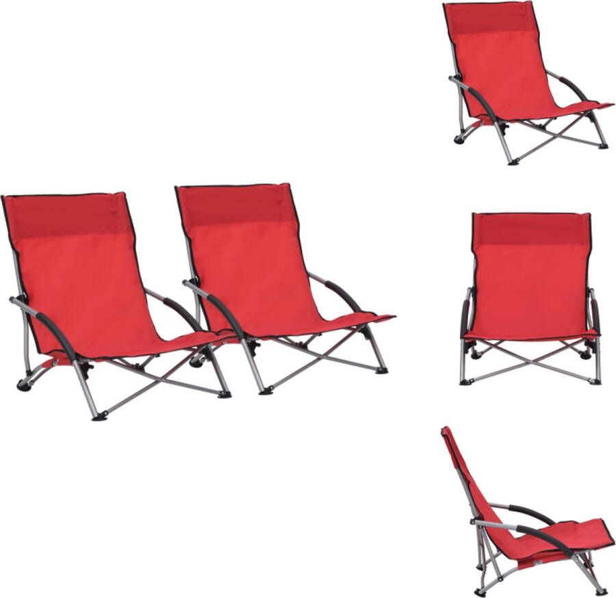 VidaXL Inklapbare Strandstoelen Rood Oxford Stof en Staal 55.5 x 65.5 x 66 cm Set van 2 Tuinstoel