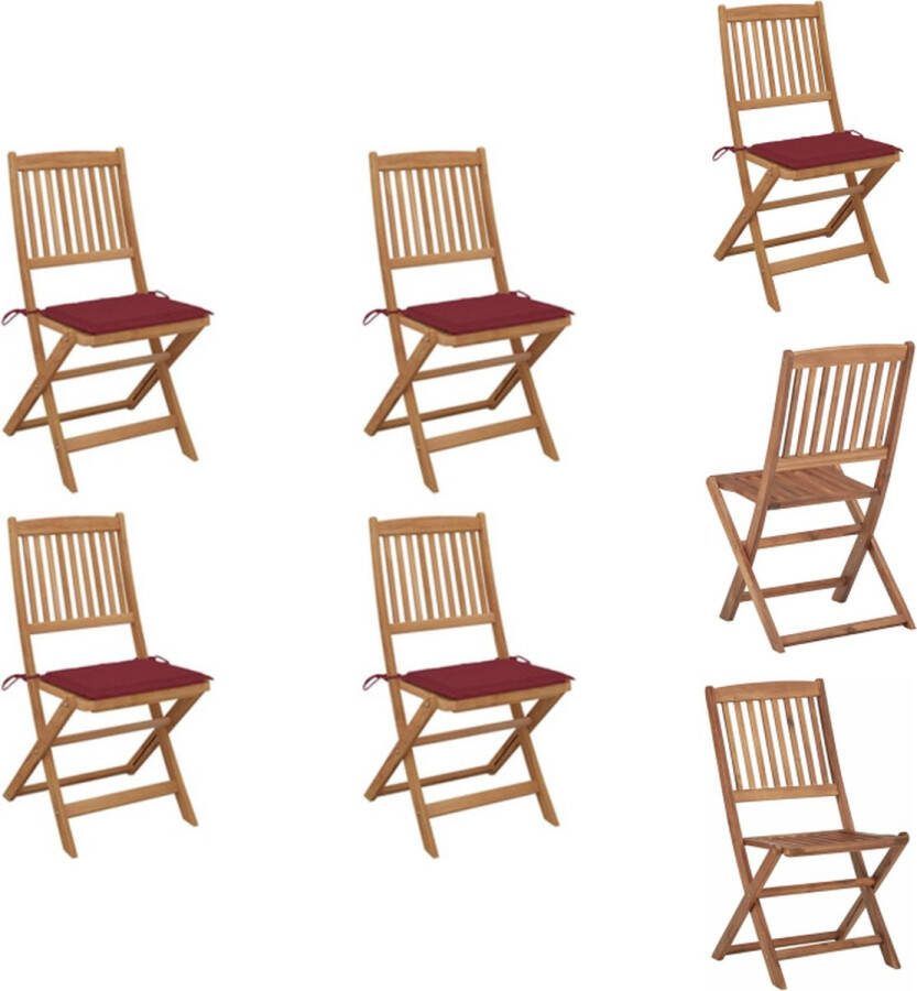 VidaXL inklapbare tuinstoelen massief acaciahout wijnrood kussen 48.5 x 57 x 91 cm set van 4 Tuinstoel