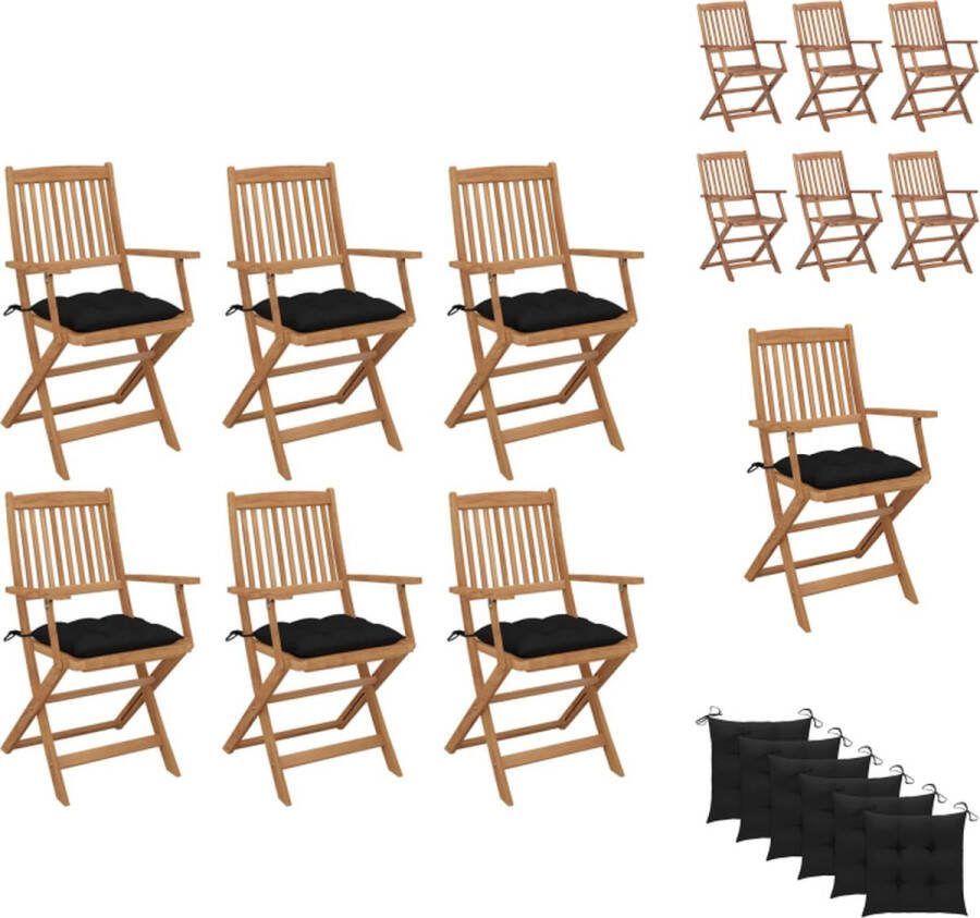VidaXL Inklapbare Tuinstoelen Massief Acaciahout Zwart Kussen Set van 6 Tuinstoel