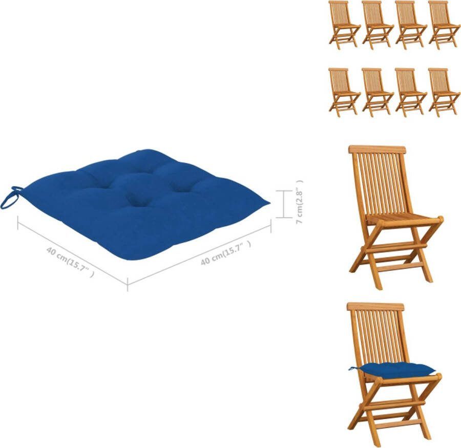VidaXL Inklapbare Tuinstoelen Set van 8 Blauw Kussen Teakhout 47x60x89 cm Tuinstoel