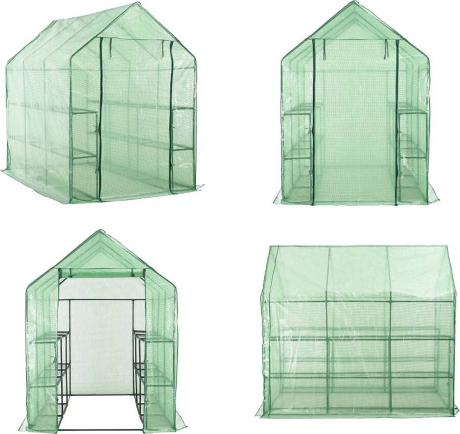 VidaXL Inloopkas met 12 schappen 143x214x196 cm staal Kas Kassen Inloopkas Inloopkassen