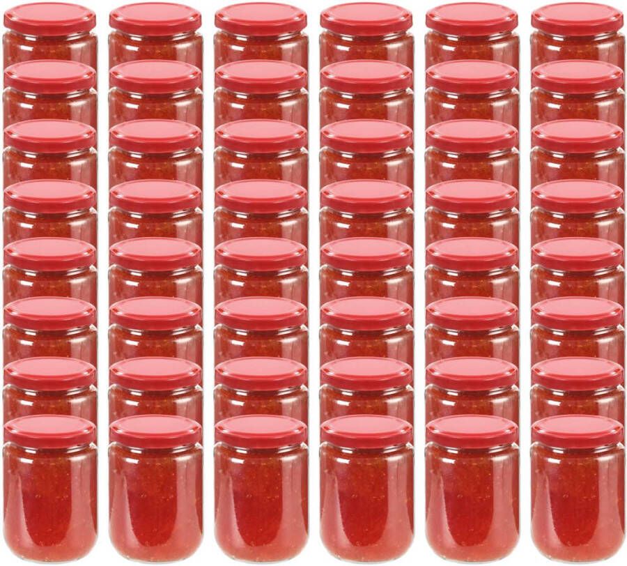 VidaXL -Jampotten-met-rode-deksels-48-st-230-ml-glas
