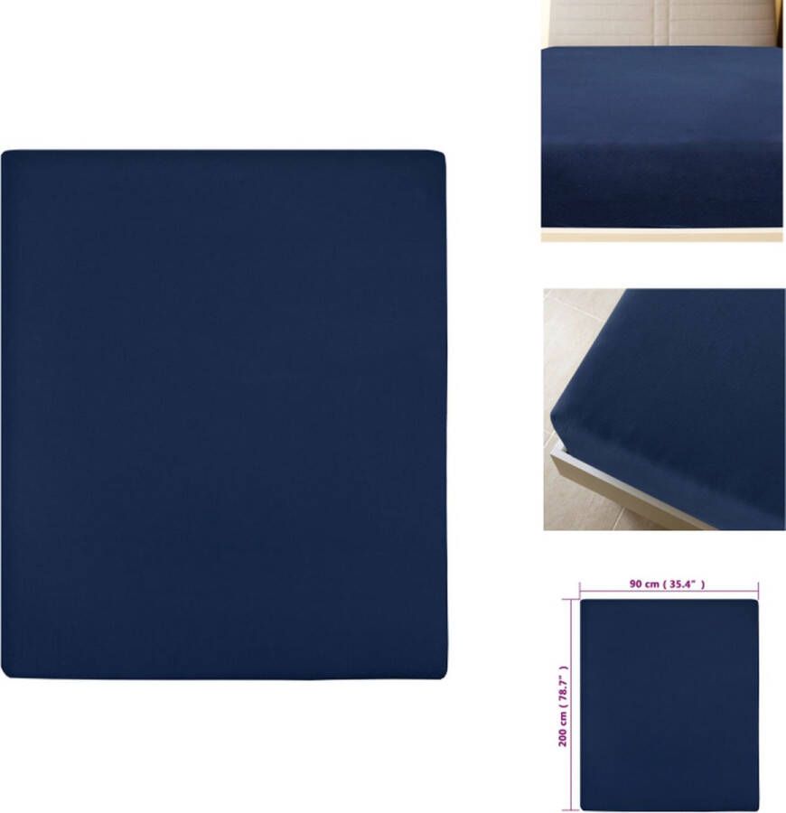 VidaXL Jersey Hoeslaken Marineblauw 90 x 200 cm 100% katoen Hoeslaken