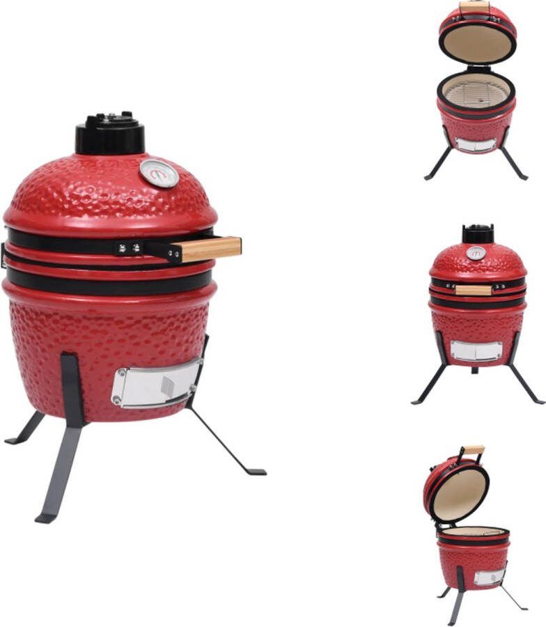 VidaXL Kamado Grill Mini Keramische Barbecue 26.5 cm Geglazuurd keramiek Ingebouwde thermometer Rood Barbecue