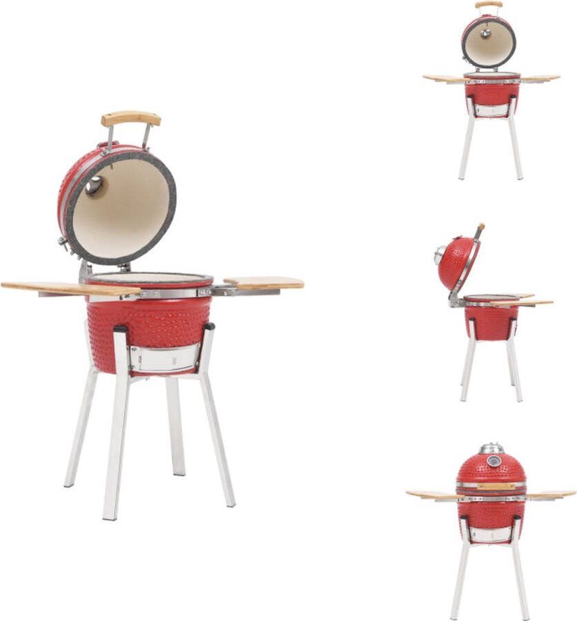 VidaXL Kamado Keramische BBQ 33 cm Rood Incl zijplanken 27 cm grillrooster Thermometer Barbecue