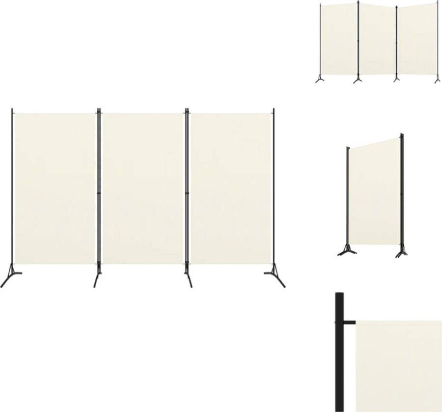 VidaXL Kamerscherm 3 Panelen 260 x 180 cm Crèmewit Gepoedercoat ijzer Stof van 100% polyester Kamerscherm
