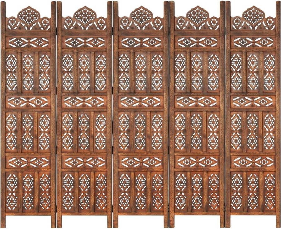 Vida XL vidaXL Kamerscherm 5 panelen handgesneden 200x165 cm mangohout bruin-VXL-285326