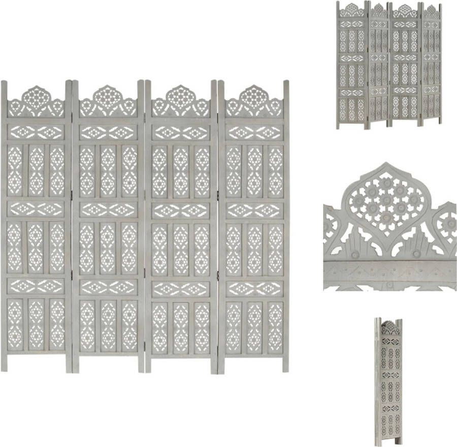 VidaXL Kamerscherm Handgesneden Patronen Klassieke Stijl MDF en Massief Mangohout 160x165cm Kamerscherm