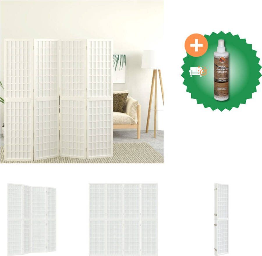 VidaXL Kamerscherm inklapbaar 4 panelen Japanse stijl 160x170 cm wit Kamerscherm Inclusief Houtreiniger en verfrisser