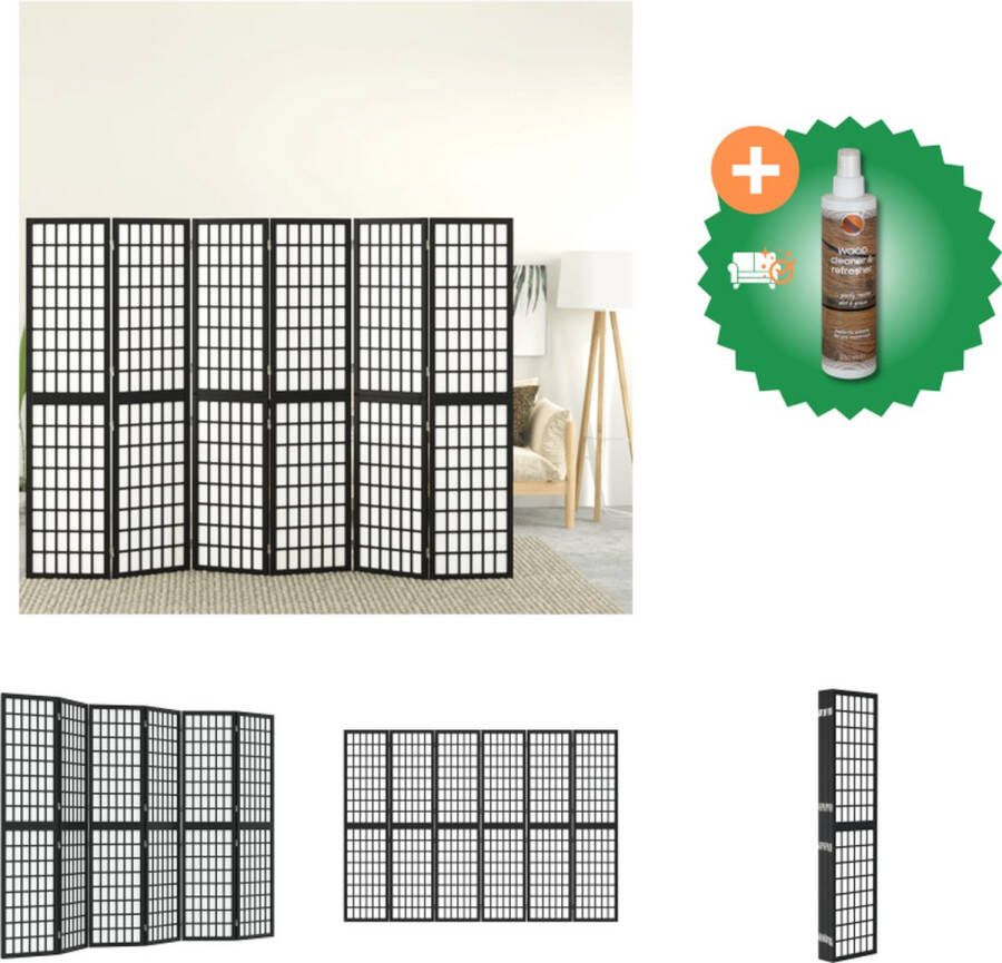 VidaXL Kamerscherm inklapbaar 6 panelen Japanse stijl 240x170 cm zwart Kamerscherm Inclusief Houtreiniger en verfrisser