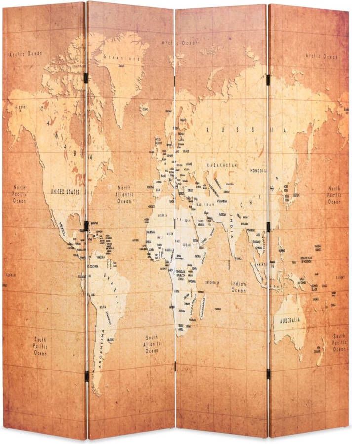 VidaXL Kamerverdeler inklapbaar wereldkaart 160x170 cm geel