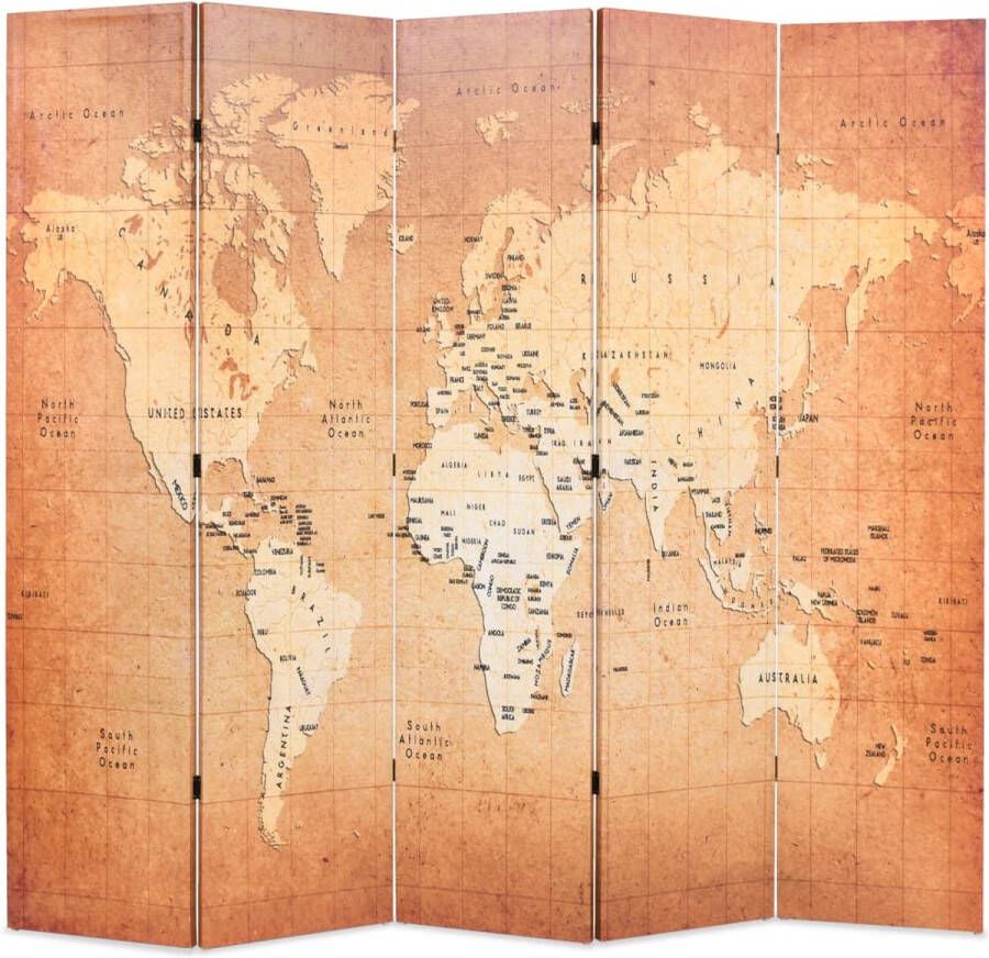 VidaXL Kamerverdeler inklapbaar wereldkaart 200x170 cm geel