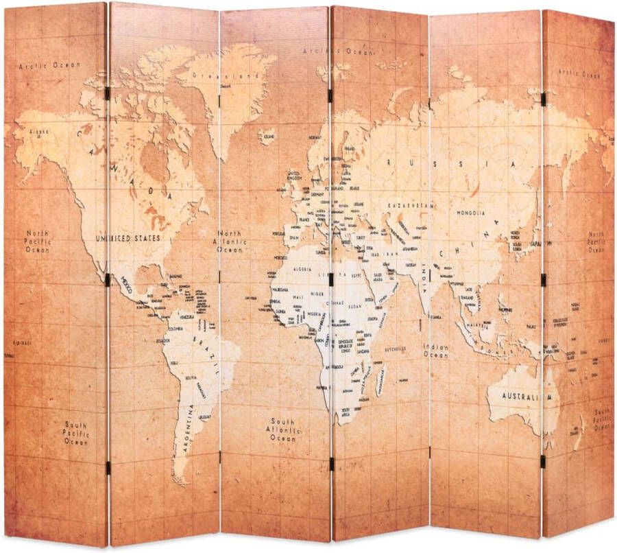 VidaXL Kamerverdeler inklapbaar wereldkaart 228x170 cm geel