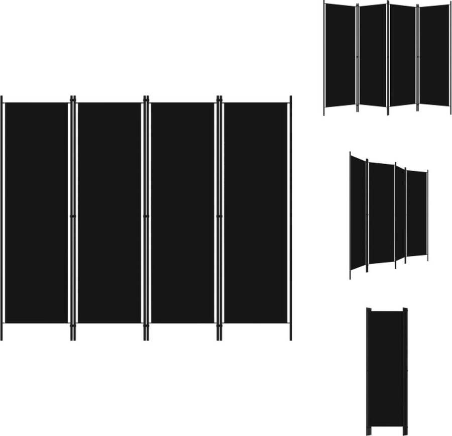 VidaXL Kamerscherm Ruimteverdeler 4 panelen 200 x 180 cm Zwart stof Kamerscherm