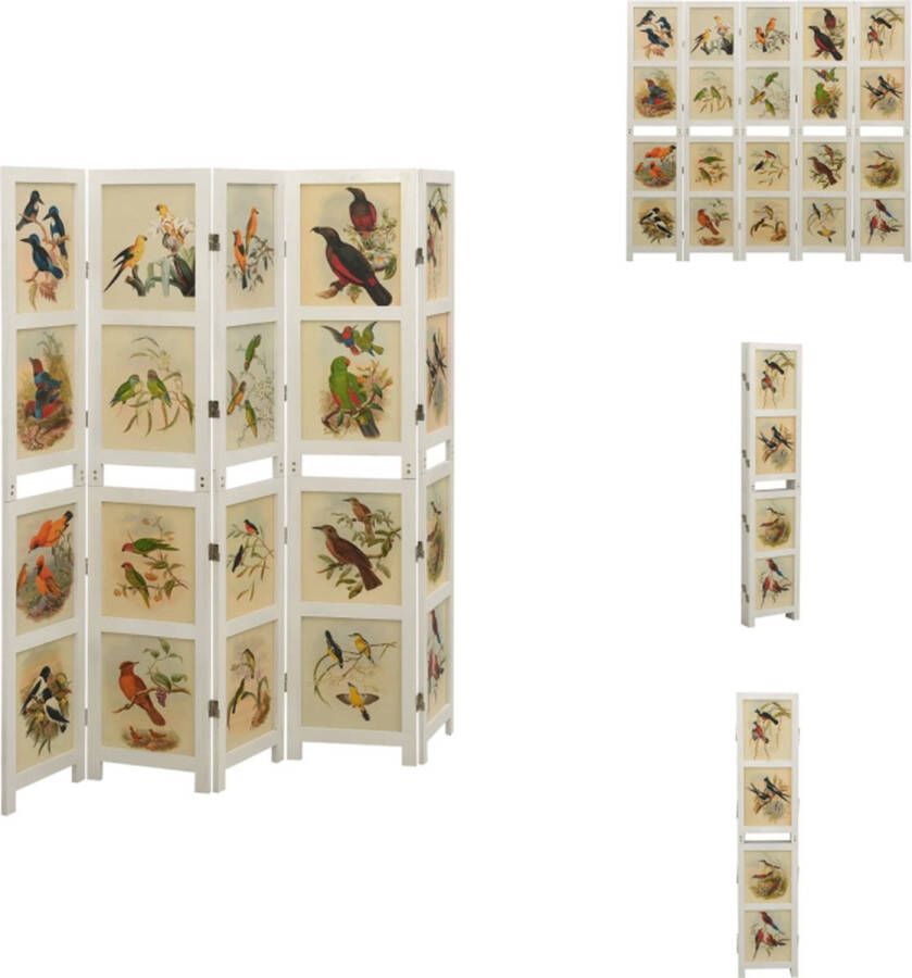 VidaXL Kamerscherm Vintage 5 Panelen 178x165 cm Vogels en Bloemen Kamerscherm