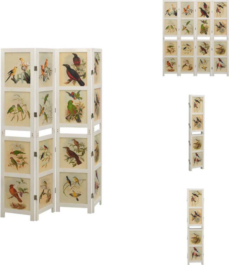 VidaXL Kamerscherm Vintage-Stijl 140 x 165 cm Massief Paulowniahout Vogels en Bloemen Kamerscherm