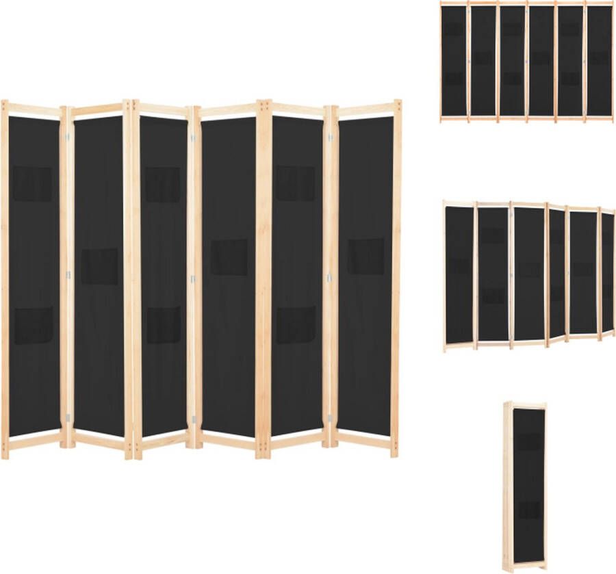 VidaXL Kamerverdeler Freestanding Panelen- 6 Afmetingen- 240 x 170 x 4 cm Zwart Kamerscherm