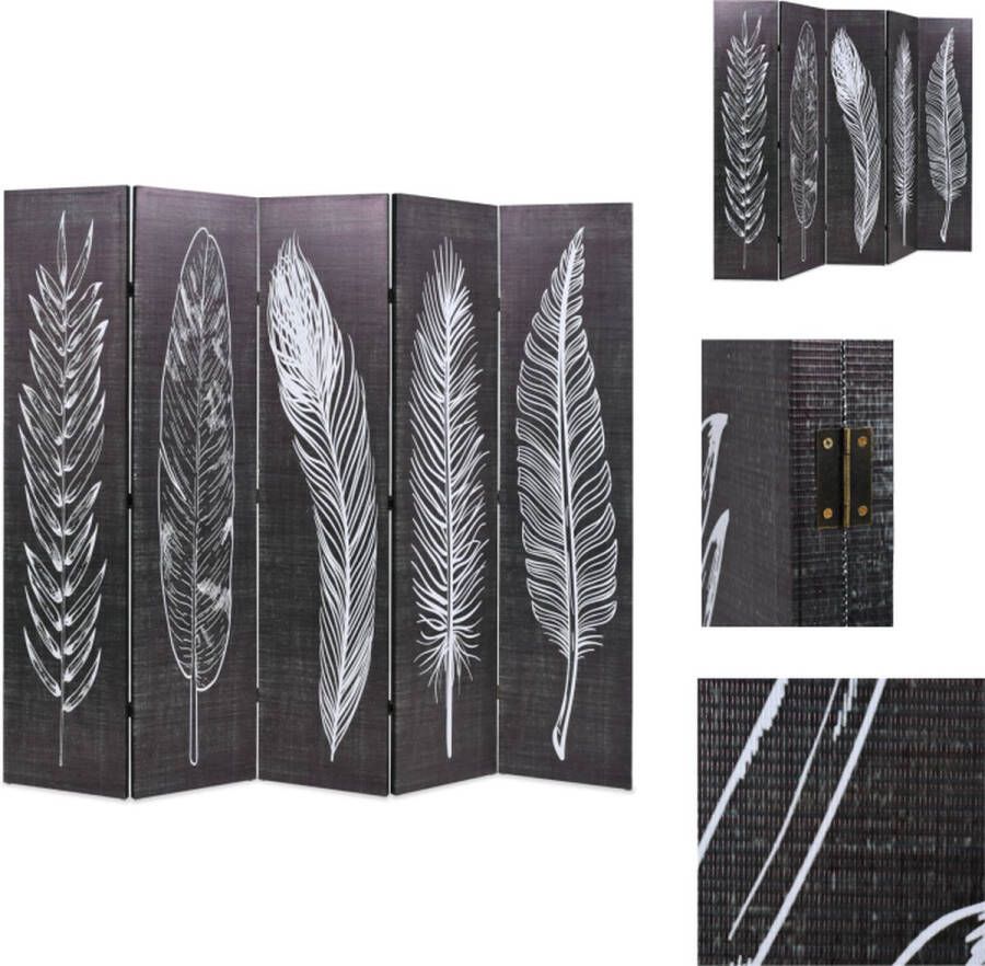 VidaXL Kamerverdeler Verenprint 200 x 170 cm Massief hout Zwart en wit Kamerscherm