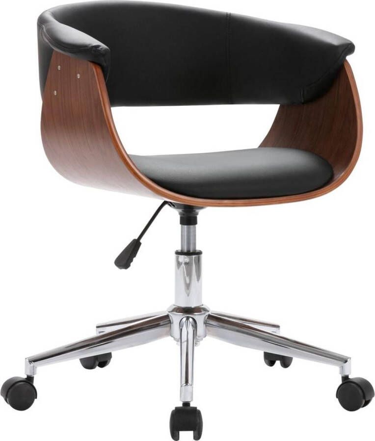VidaXL -Kantoorstoel-draaibaar-gebogen-hout-en-kunstleer-zwart