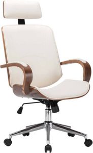VidaXL Kantoorstoel draaibaar met hoofdsteun kunstleer en hout crème