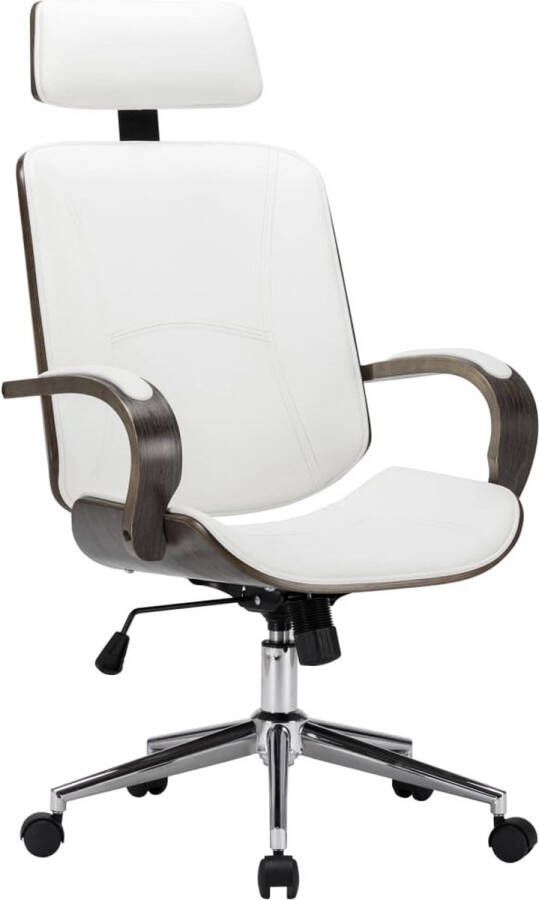Prolenta Premium vidaXL Kantoorstoel draaibaar met hoofdsteun kunstleer en hout wit