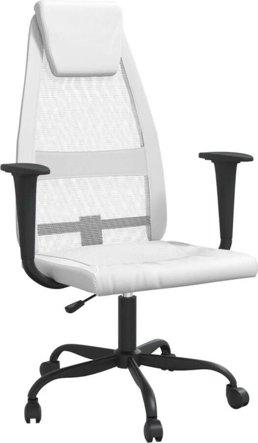 VidaXL -Kantoorstoel-verstelbare-hoogte-mesh-en-kunstleer-wit