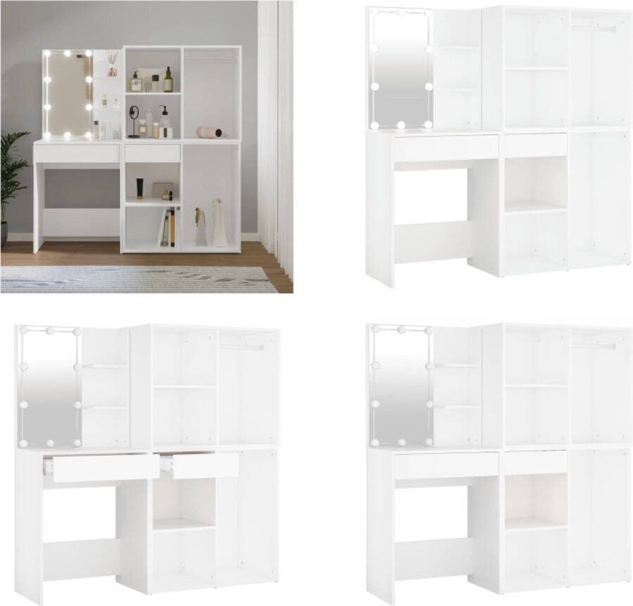 VidaXL Kaptafel met 2 kastjes en LED's bewerkt hout wit Kaptafel Kaptafels Kap Tafel Make-up Tafel