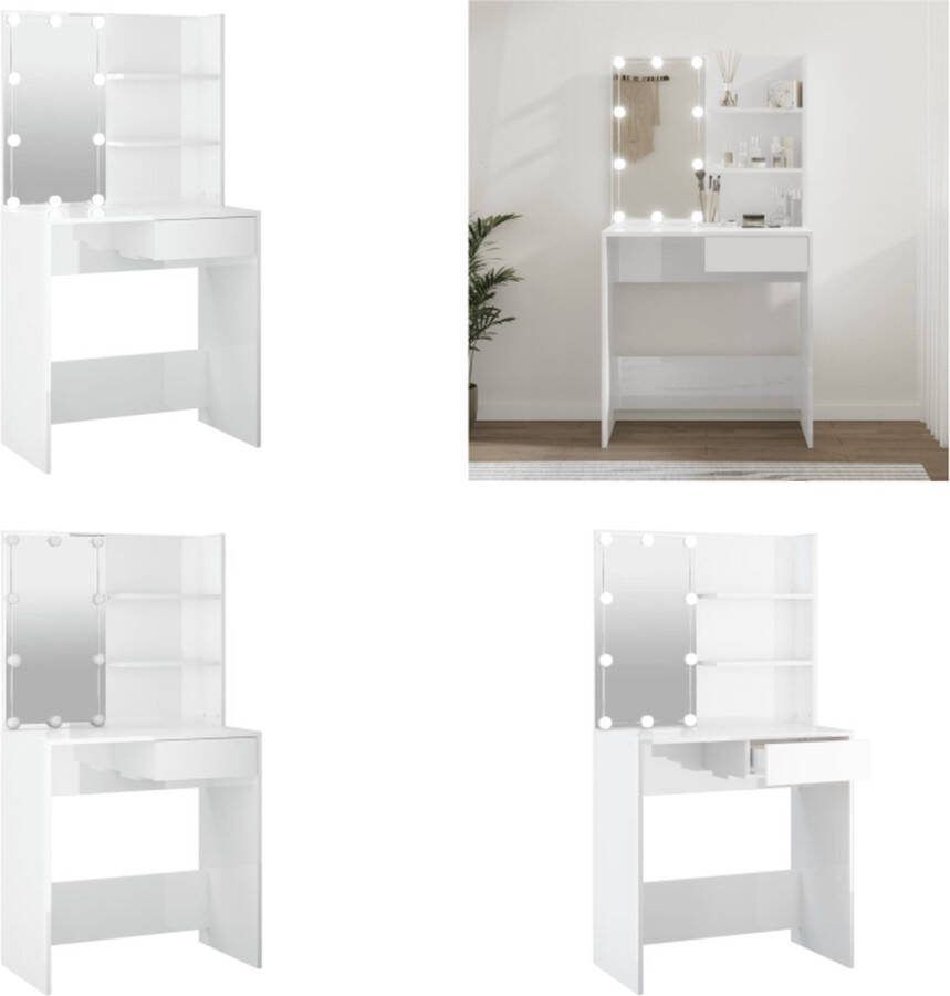 VidaXL Kaptafel met LED-verlichting 74-5x40x141 cm hoogglans wit Kaptafel Kaptafels Kap Tafel Make-up Tafel