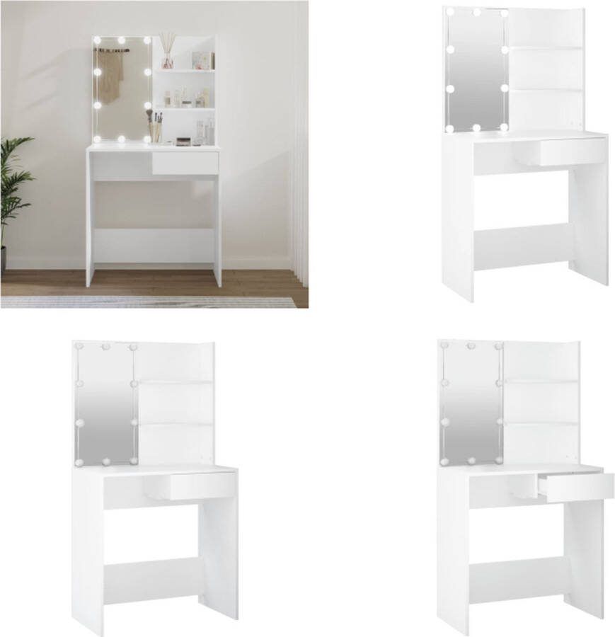 VidaXL Kaptafel met LED-verlichting 74-5x40x141 cm wit Kaptafel Kaptafels Kap Tafel Make-up Tafel