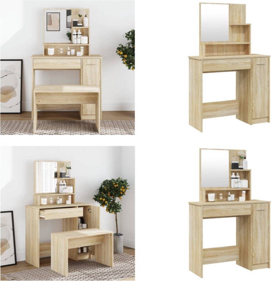 VidaXL Kaptafel met spiegel 86-5x35x136 cm sonoma eikenkleurig Kaptafel Kaptafels Kap Tafel Make-up Tafel