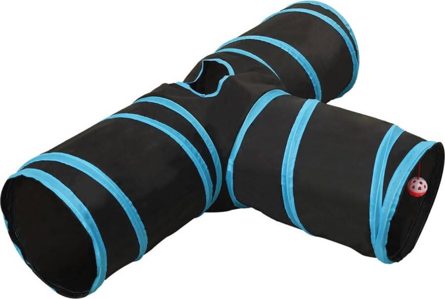 VidaXL Kattentunnel 3-voudig 90 cm polyester zwart en blauw