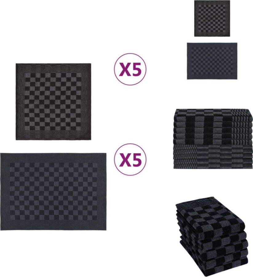VidaXL Keukendoeken Set van 10 100% katoen Zwart Grijs 50 x 70 cm (L x B) absorberend Handdoek
