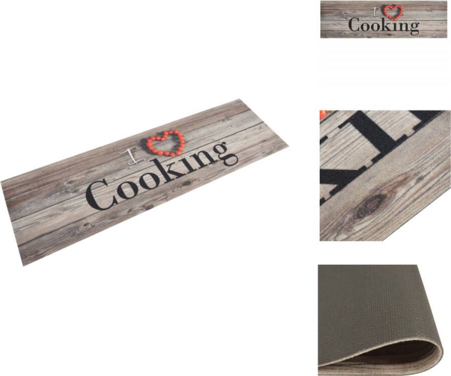 VidaXL Keukenmat Cookingprint Grijs 150 x 45 cm Duurzaam Materiaal Slipvaste Basis Wasmachinebestendig Handige Opslag Deurmat
