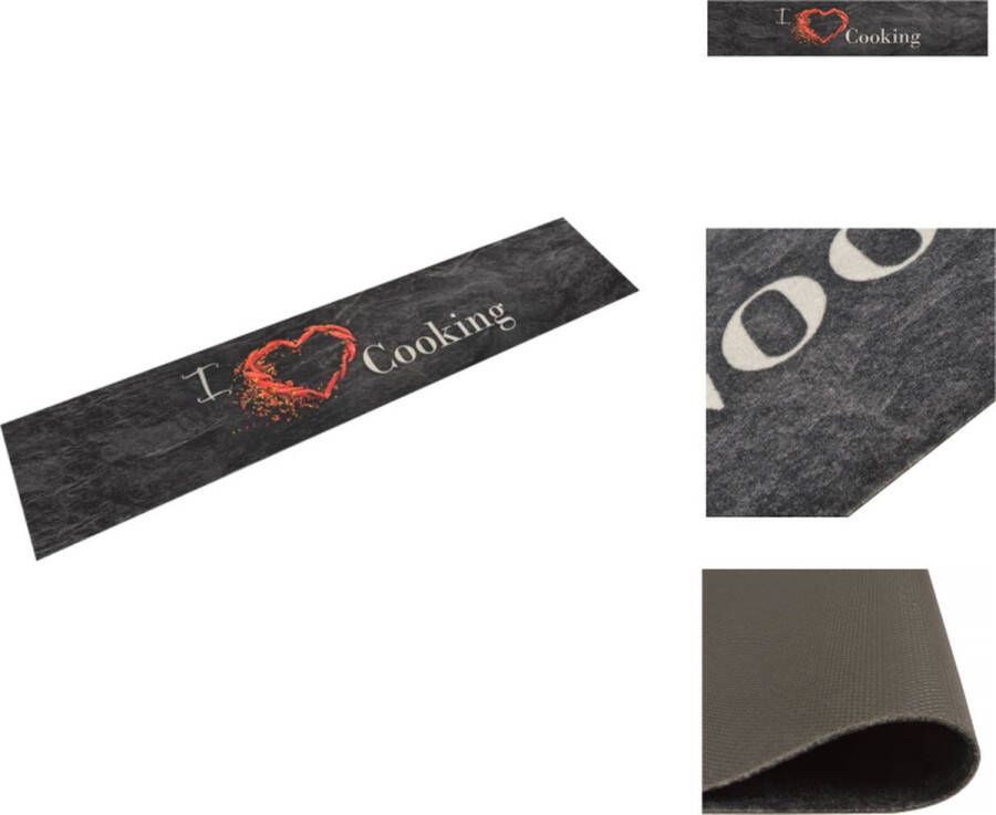 VidaXL Keukenmat Cookingprint zwart 300 x 60 cm Duurzaam materiaal Slipvaste latex basis Wasmachinebestendig Handige opslag Deurmat