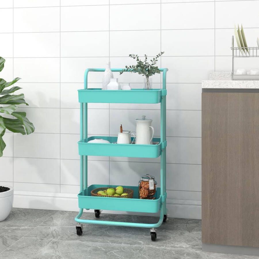 VidaXL -Keukentrolley-3-laags-42x35x85-cm-ijzer-en-ABS-turquoise