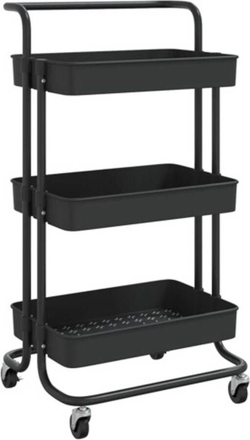VidaXL -Keukentrolley-3-laags-42x35x85-cm-ijzer-en-ABS-zwart