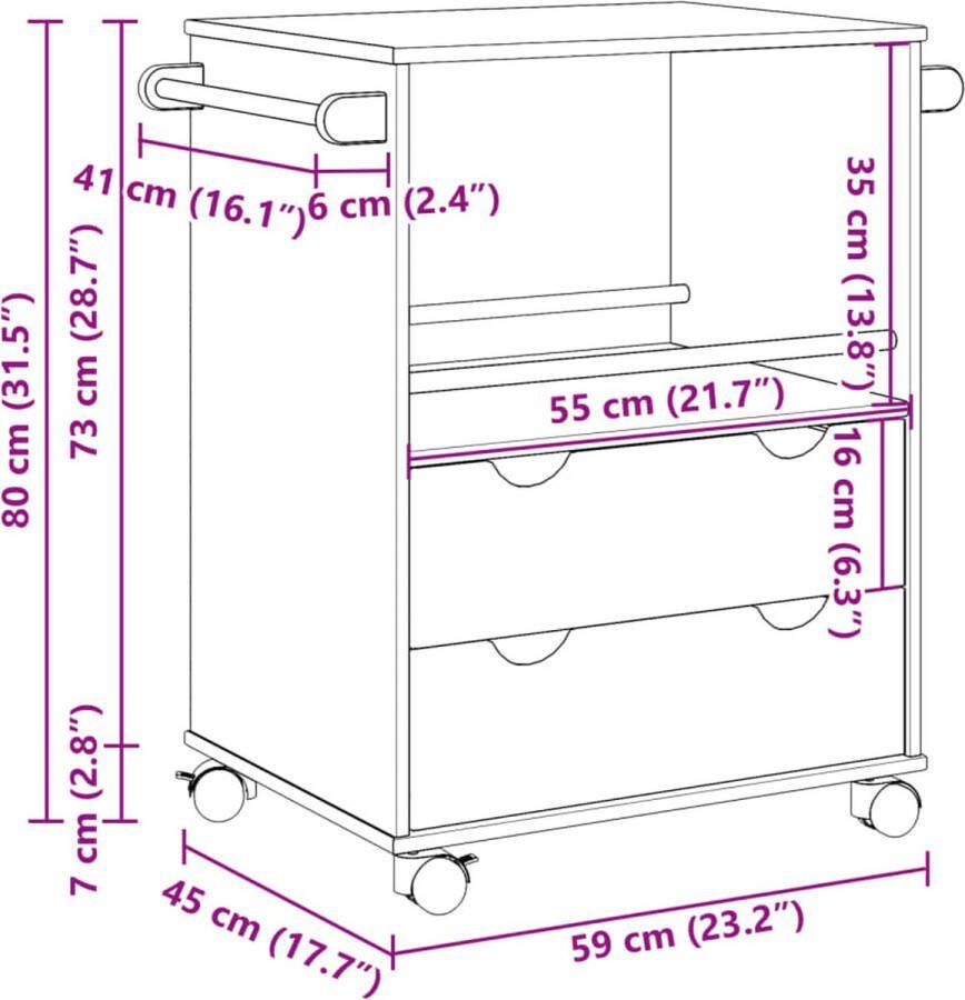 VidaXL Keukentrolley OTTA 71x45x80 cm massief grenenhout