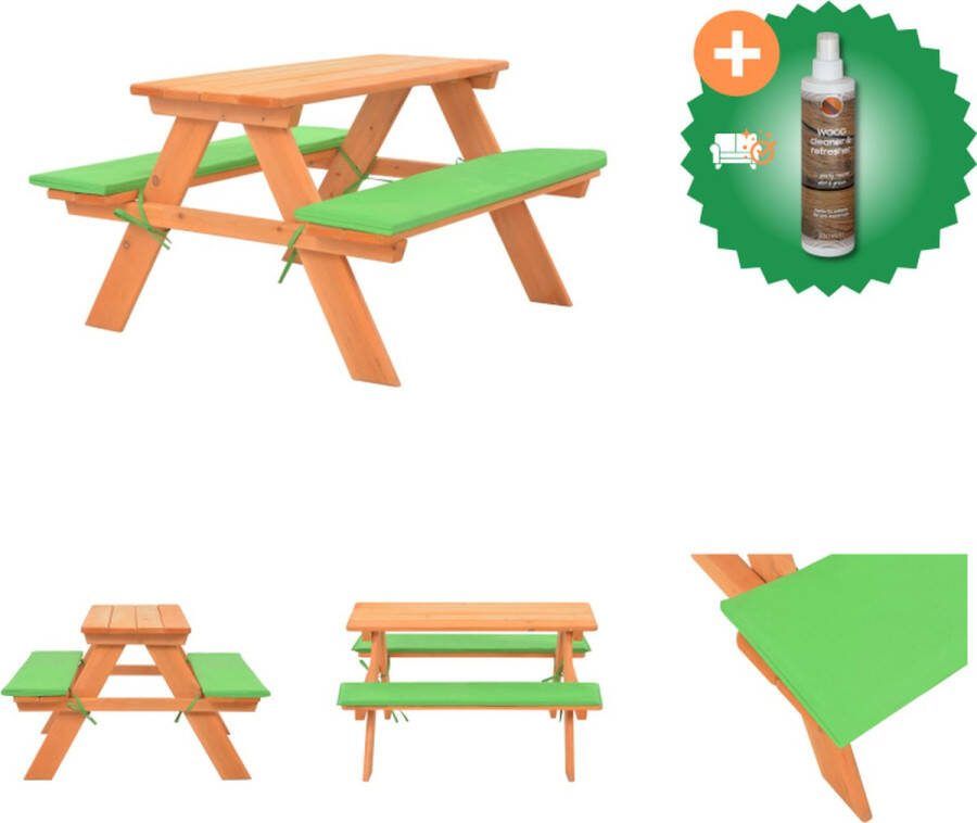 VidaXL Kinderpicknicktafel Massief vurenhout Waterbestendige kussens Groen 89 x 79 x 50 cm Tuinset Inclusief Houtreiniger en verfrisser