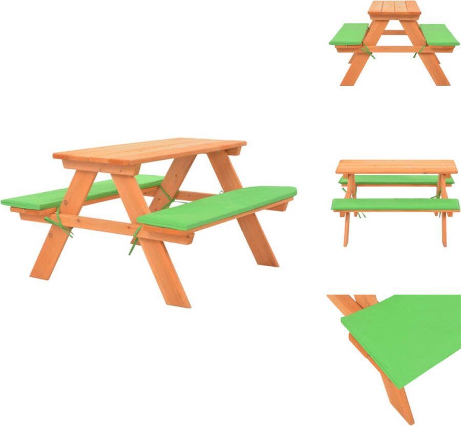 VidaXL Kinderpicknicktafel Massief vurenhout Waterbestendige kussens Groen 89 x 79 x 50 cm Tuinset