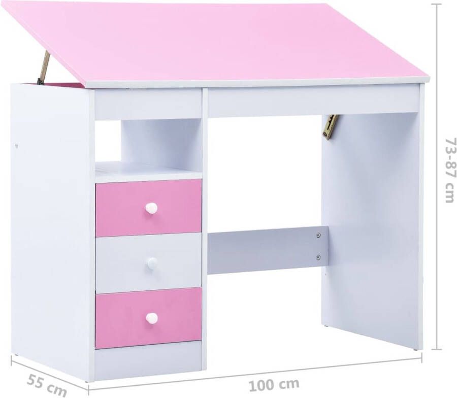 VidaXL -Kindertekentafel -bureau-kantelbaar-roze-en-wit