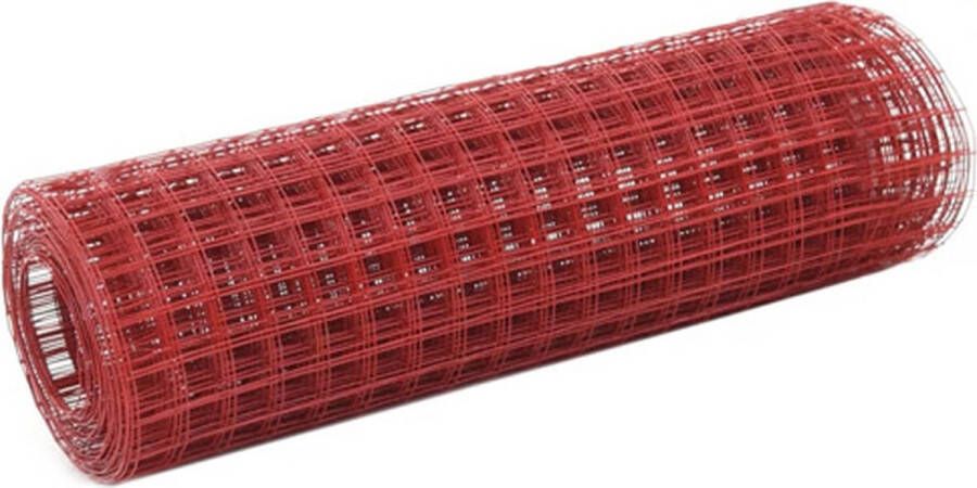 VidaXL Kippengaas 25x0.5 m staal met PVC coating rood