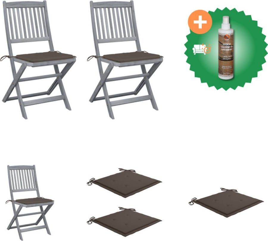 VidaXL Klapstoel Acaciahout 48.5 x 57 x 91 cm Greywash Inklapbaar Tuinstoel Inclusief Houtreiniger en verfrisser
