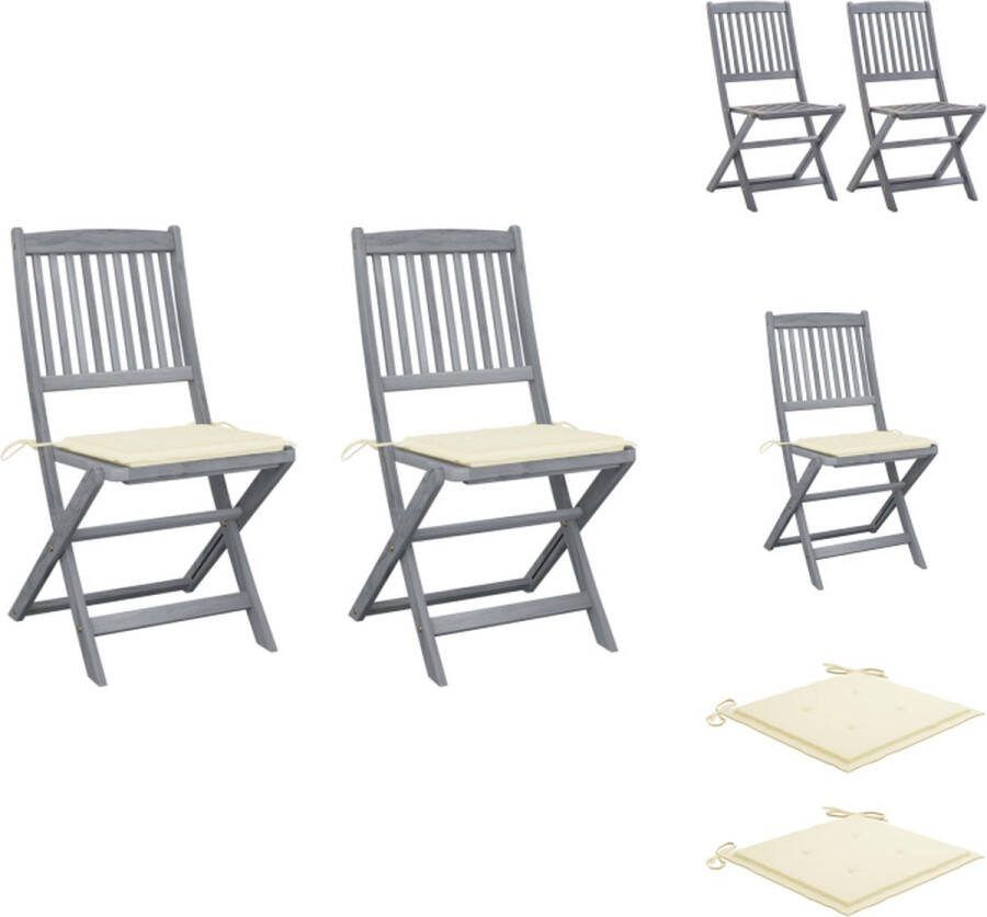 VidaXL Klapstoel Acaciahout 48.5 x 57 x 91 cm Inklapbaar Met kussens Tuinstoel