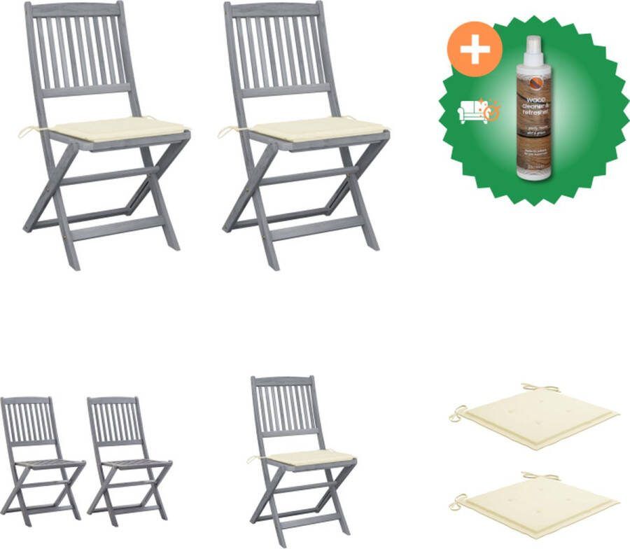 VidaXL Klapstoel Acaciahout 48.5 x 57 x 91 cm Inklapbaar Met kussens Tuinstoel Inclusief Houtreiniger en verfrisser