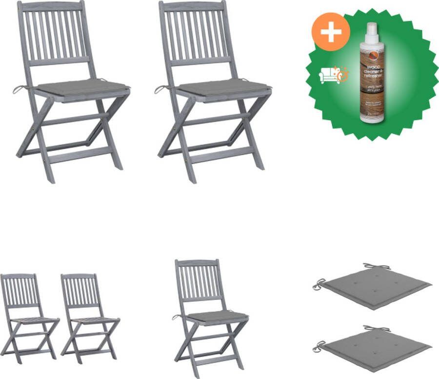 VidaXL Klapstoel Acaciahout 48.5x57x91 cm Greywash Inklapbaar Met zitkussen Tuinstoel Inclusief Houtreiniger en verfrisser